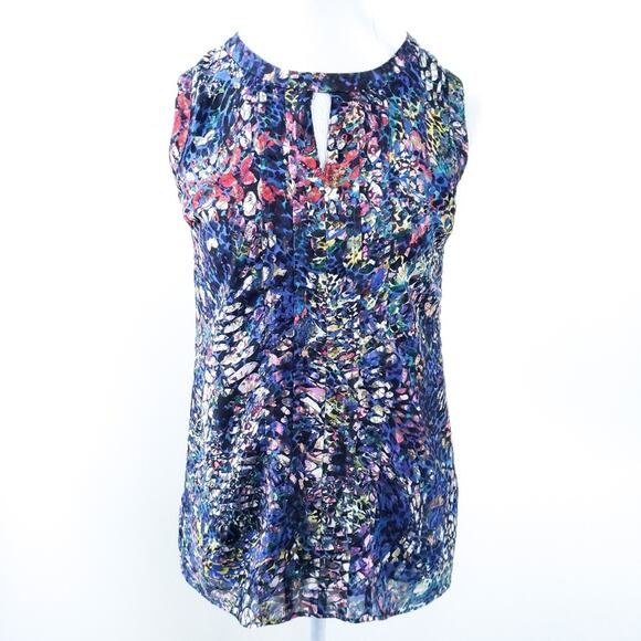 CAbi 3093 Stained Glass Keyhole Sleeveless Blouse Blue XS Xsmall Top - Picture 3 of 8